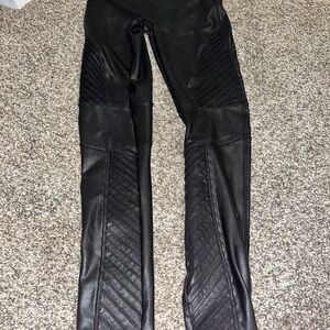 SPANX Faux Leather Moto Leggings Women's S Black Shiny Coated Shaping Pants Slim